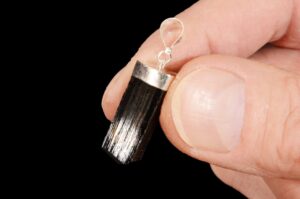 BLACK TOURMALINE Crystal Necklace Pendant 1" Rough .925 Sterling Jewelry Raw Rock Mineral Root Chakra Reiki Stone