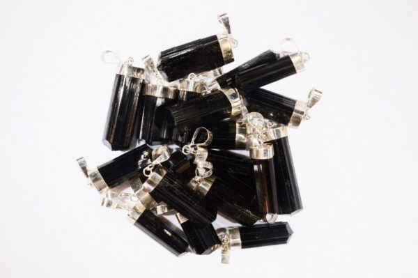 BLACK TOURMALINE Crystal Necklace Pendant 1" Rough .925 Sterling Jewelry Raw Rock Mineral Root Chakra Reiki Stone - Image 2