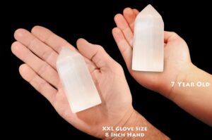 SATIN SPAR Crystal Point 4" x 1 1/2" 9 Oz A Grade Selenite Crystal Tower Polished Rock Mineral Crown Chakra Crystal Stone Reiki