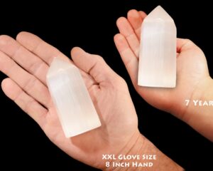 SATIN SPAR Crystal Point 4" x 1 1/2" 9 Oz A Grade Selenite Crystal Tower Polished Rock Mineral Crown Chakra Crystal Stone Reiki