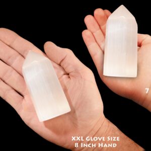 SATIN SPAR Crystal Point 4" x 1 1/2" 9 Oz A Grade Selenite Crystal Tower Polished Rock Mineral Crown Chakra Crystal Stone Reiki