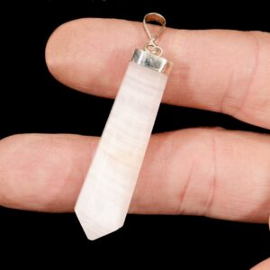 PINK CALCITE Crystal Necklace Pendant 2 1/2" Polished .925 Sterling Jewelry Rock Mineral Heart Chakra Reiki Stone