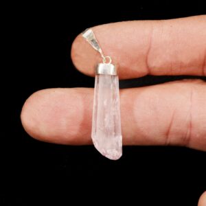 KUNZITE Crystal Necklace Pendant 2" Rough .925 Sterling Jewelry Rock Mineral Raw Heart Chakra Reiki Genuine Natural Gemstone