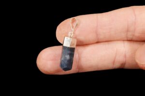 SAPPHIRE Crystal Necklace Pendant 3/4" Polished .925 Sterling Jewelry Rock Mineral Throat Chakra Reiki Stonex