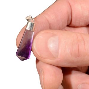 PURPLE FLUORITE Crystal Necklace Pendant 1 1/4" Polished .925 Sterling Jewelry Rock Mineral Third Eye Chakra Reiki Stone