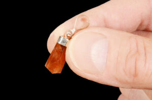 SPESSARTINE GARNET Pendant 1" .925 Sterling Silver Polished Rock Mineral Solar Plexus Chakra Crystal