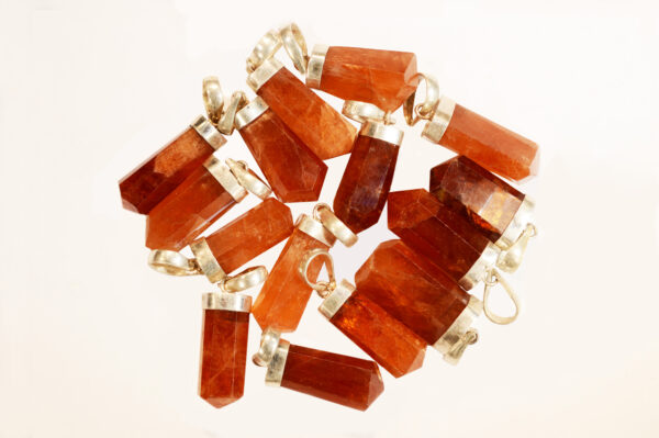 SPESSARTINE GARNET Pendant 1" .925 Sterling Silver Polished Rock Mineral Solar Plexus Chakra Crystal - Image 2