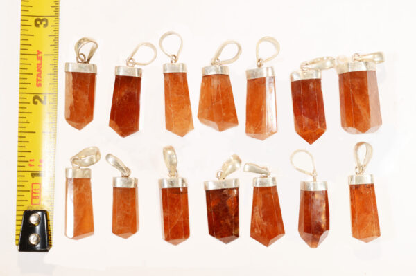 SPESSARTINE GARNET Pendant 1" .925 Sterling Silver Polished Rock Mineral Solar Plexus Chakra Crystal - Image 3